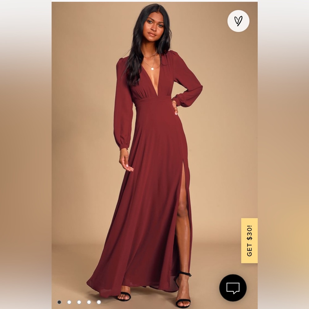 Lulu’s All My Life Burgundy Long Sleeve Maxi Dress